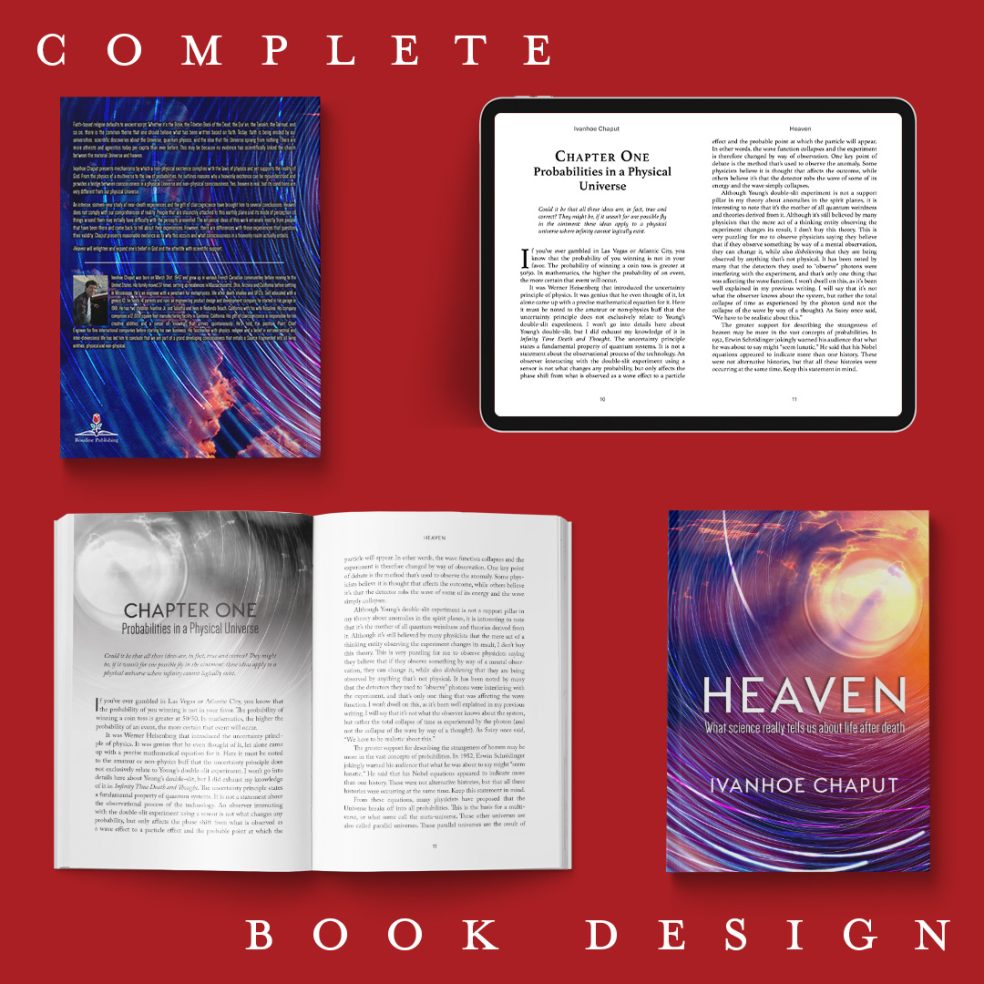Examples of what the ebook and print version of HEAVEN by Ivanhoe Chaput look like along with the back and front cover.