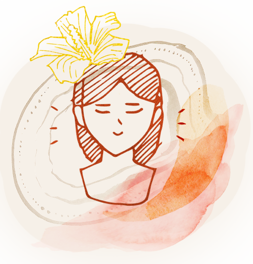 Sketch of a girl with a rose of sharon above her head